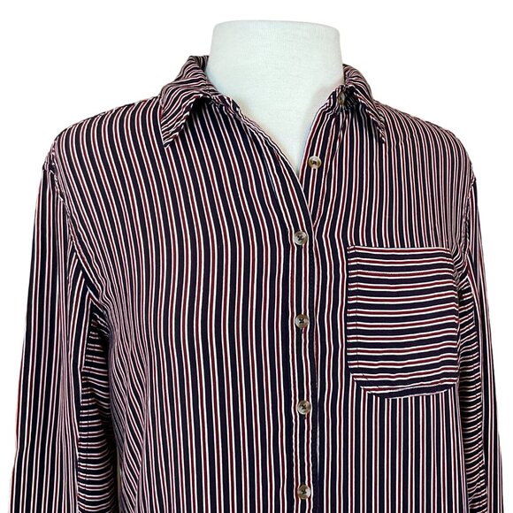 Maeve Anthropologie Adelaide Navy Red Striped Poplin Button Down Blouse Small - Picture 4 of 13